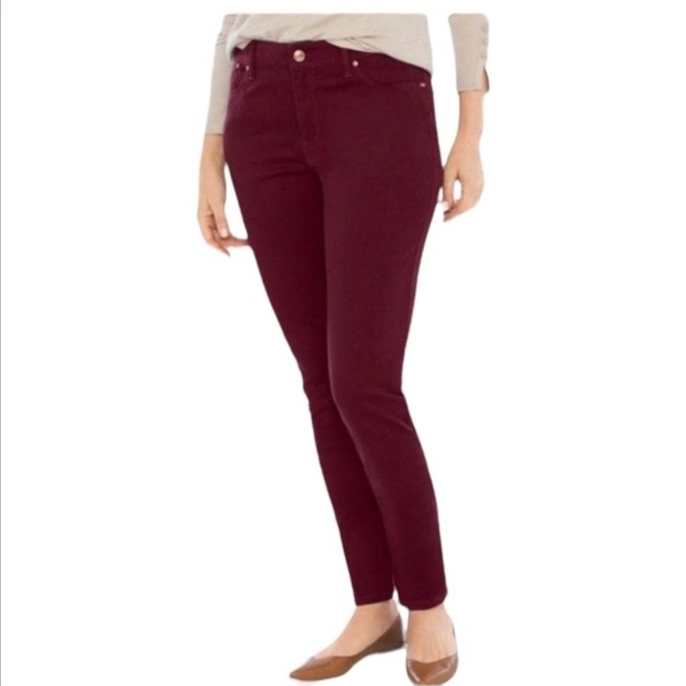 Chicos Platinum Jeggings Slim Fit Mahogany Burgundy Pants Size 3 NWT
